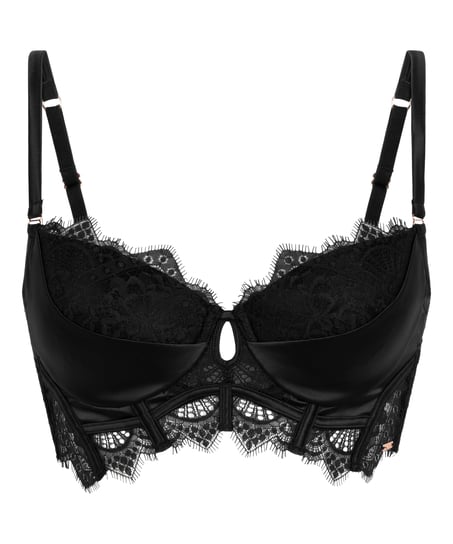 Zoe Padded Longline Underwired Bra, Czarny