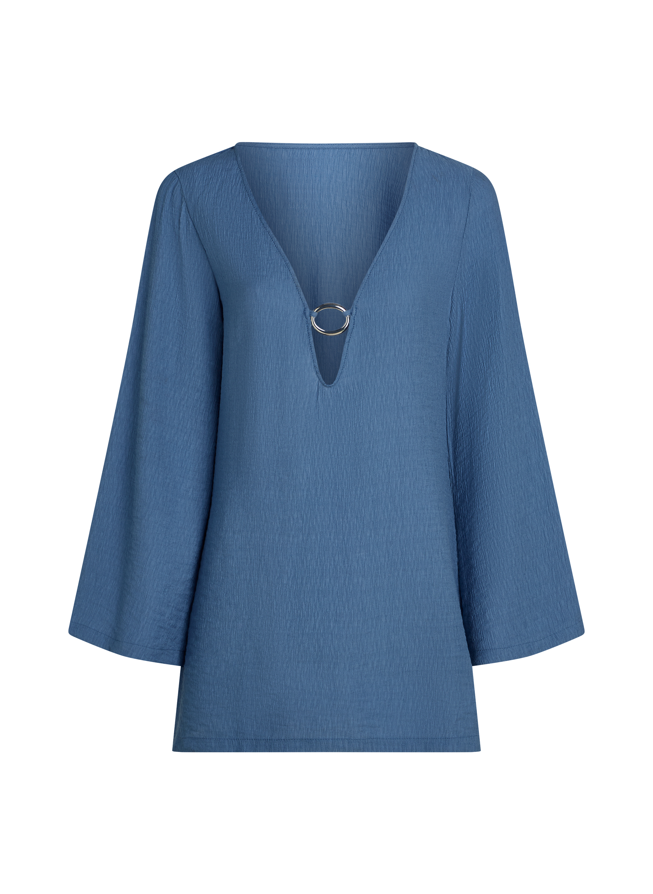 Sukienka plażowa z długim rękawem i ozdobnym pierścieniem, Niebieski, main