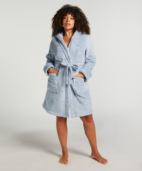 Fleece Bathrobe Short, Niebieski