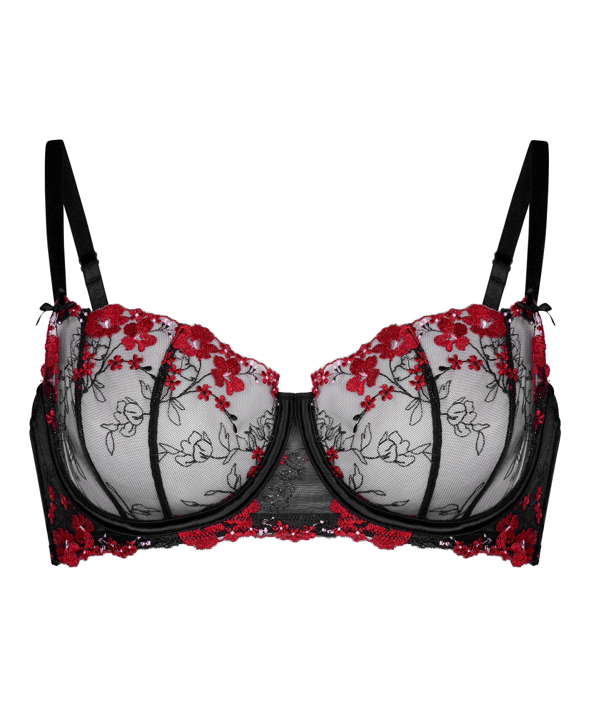 Nieusztywniany biustonosz z fiszbinami Peonie, Czarny