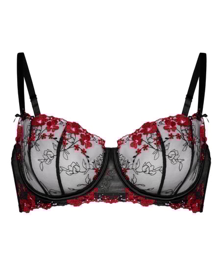 Nieusztywniany biustonosz z fiszbinami Peonie, Czarny