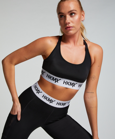 Biustonosz sportowy HKMX The Crop Logo Level 1, Czarny