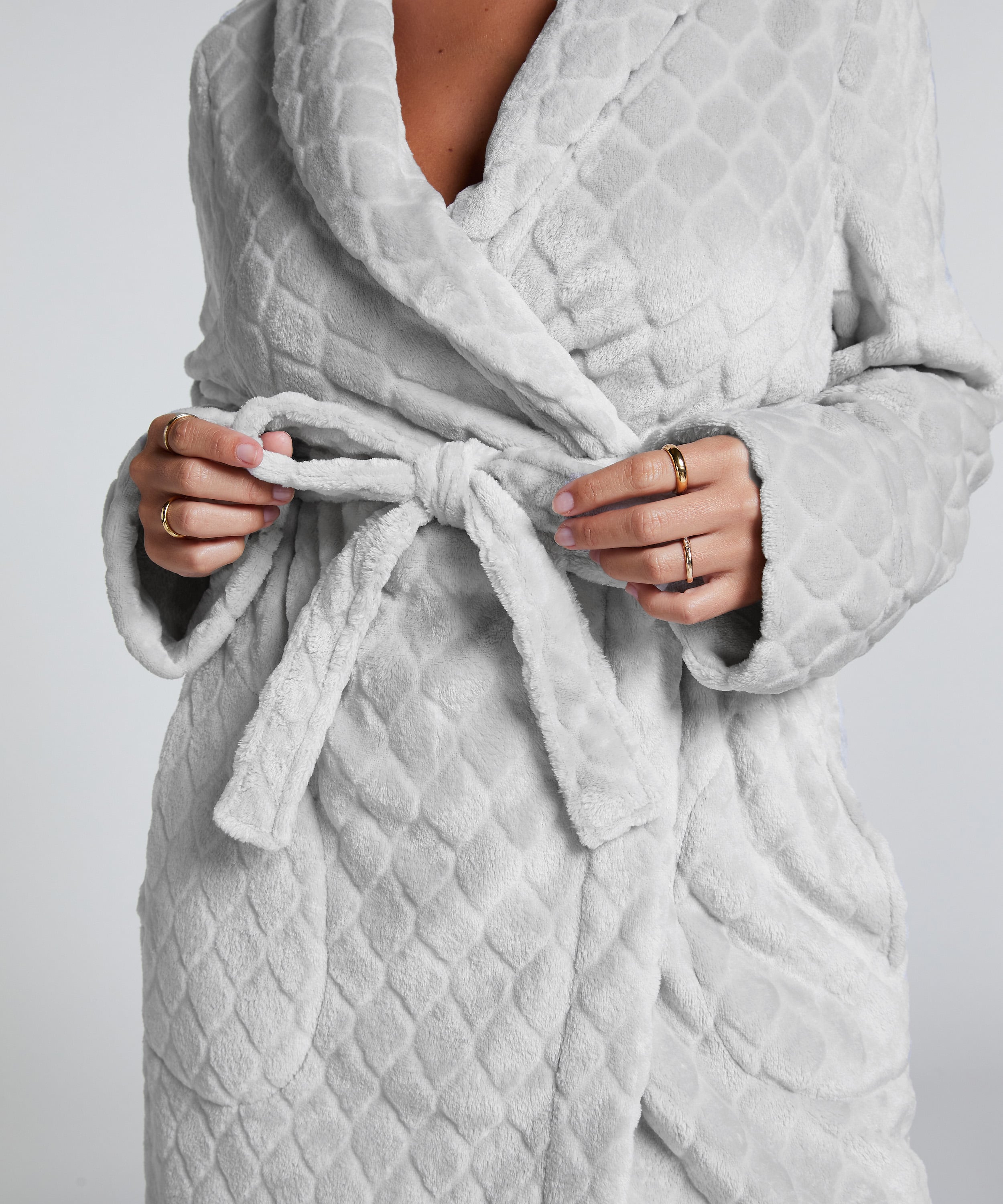 Long Fleece Bathrobe, Szary, main