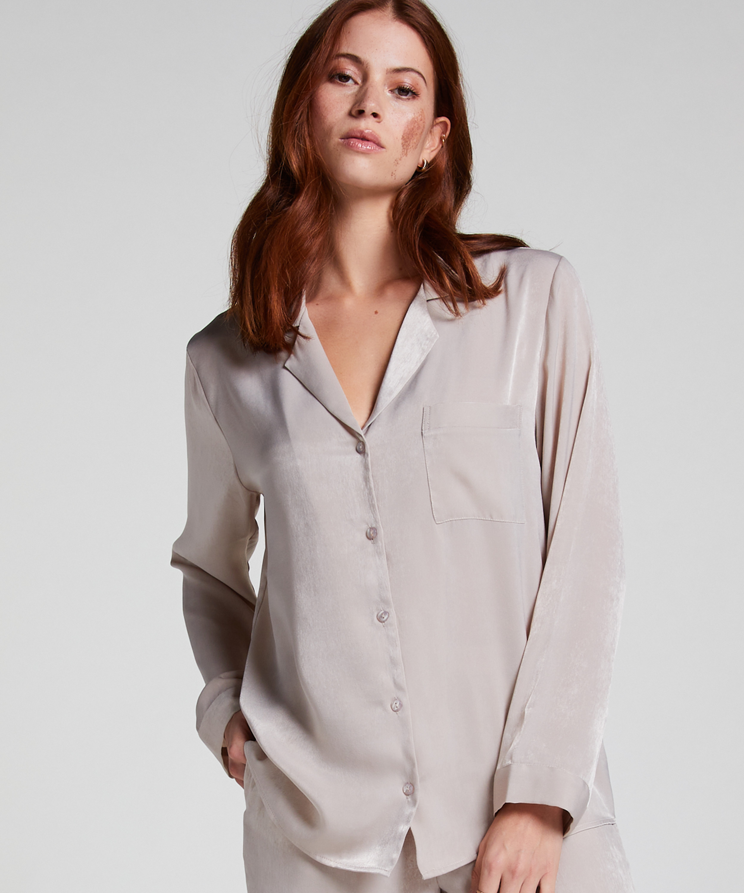 Kurtka z satyny z długimi rękawami, Beżowy, main