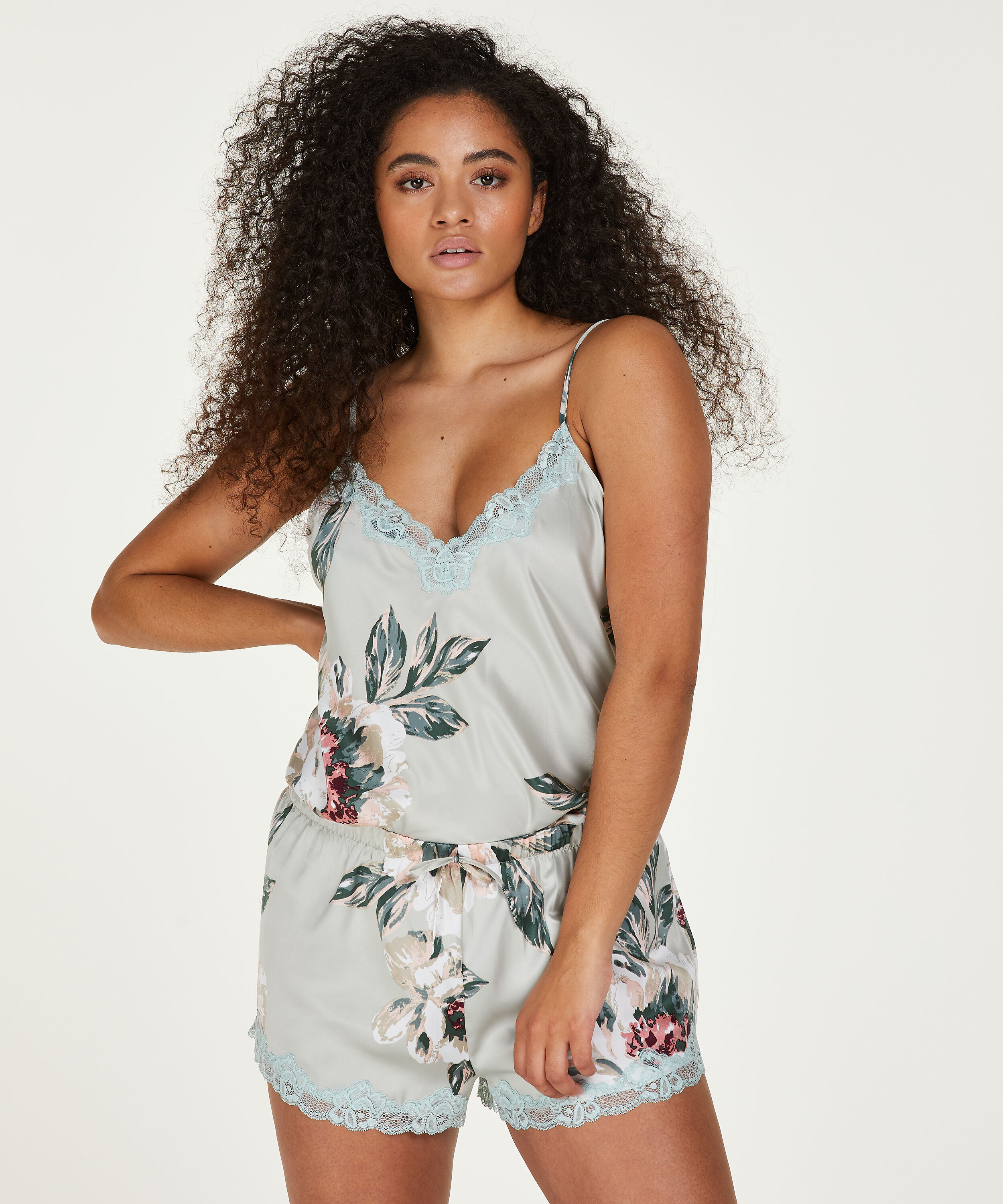 Satynowe szorty od piżamy, Niebieski