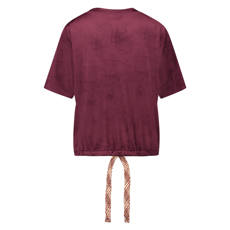 Short-sleeve velours top, Czerwony