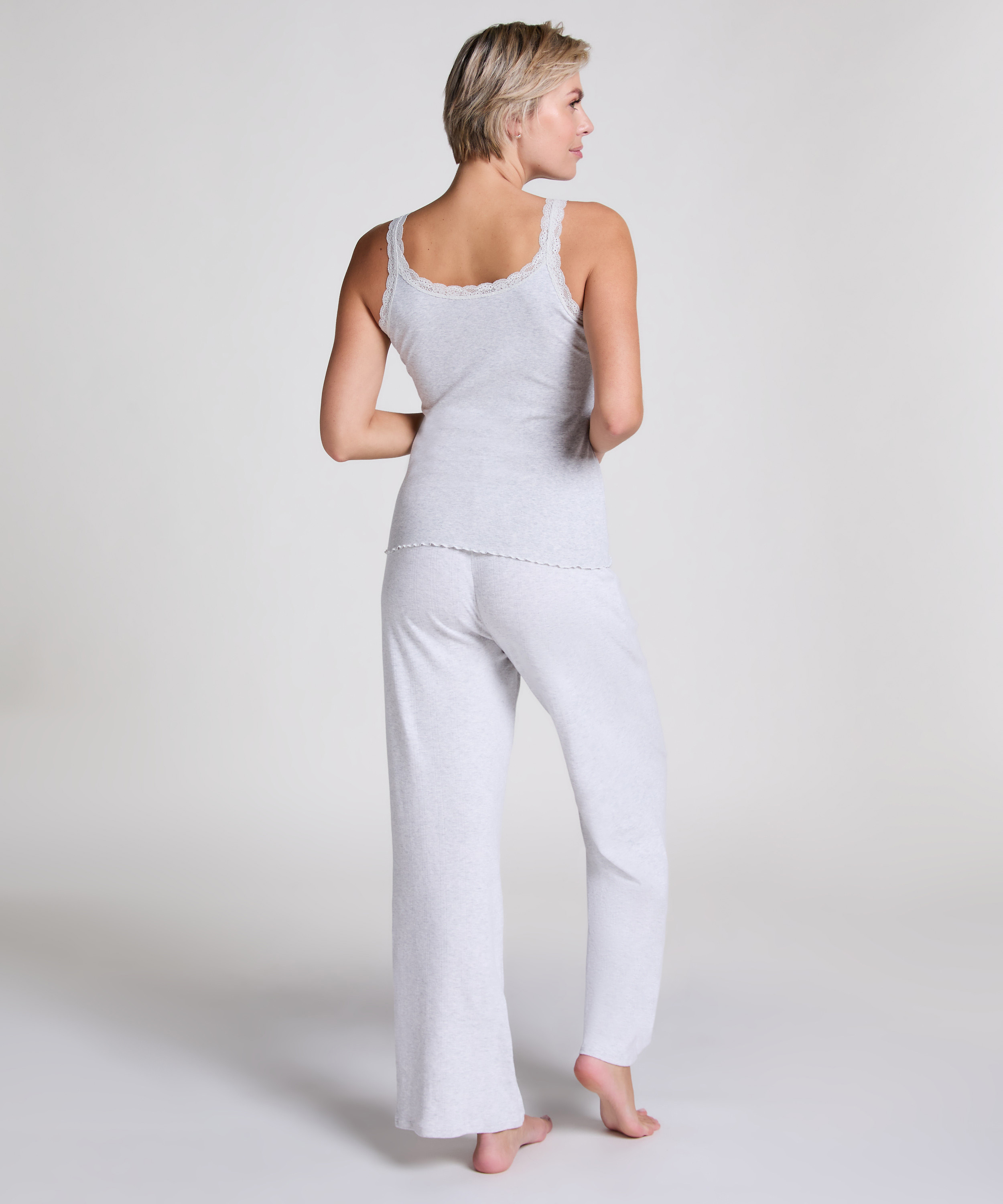 Podkoszulek prążkowany z koronką, Beżowy, main