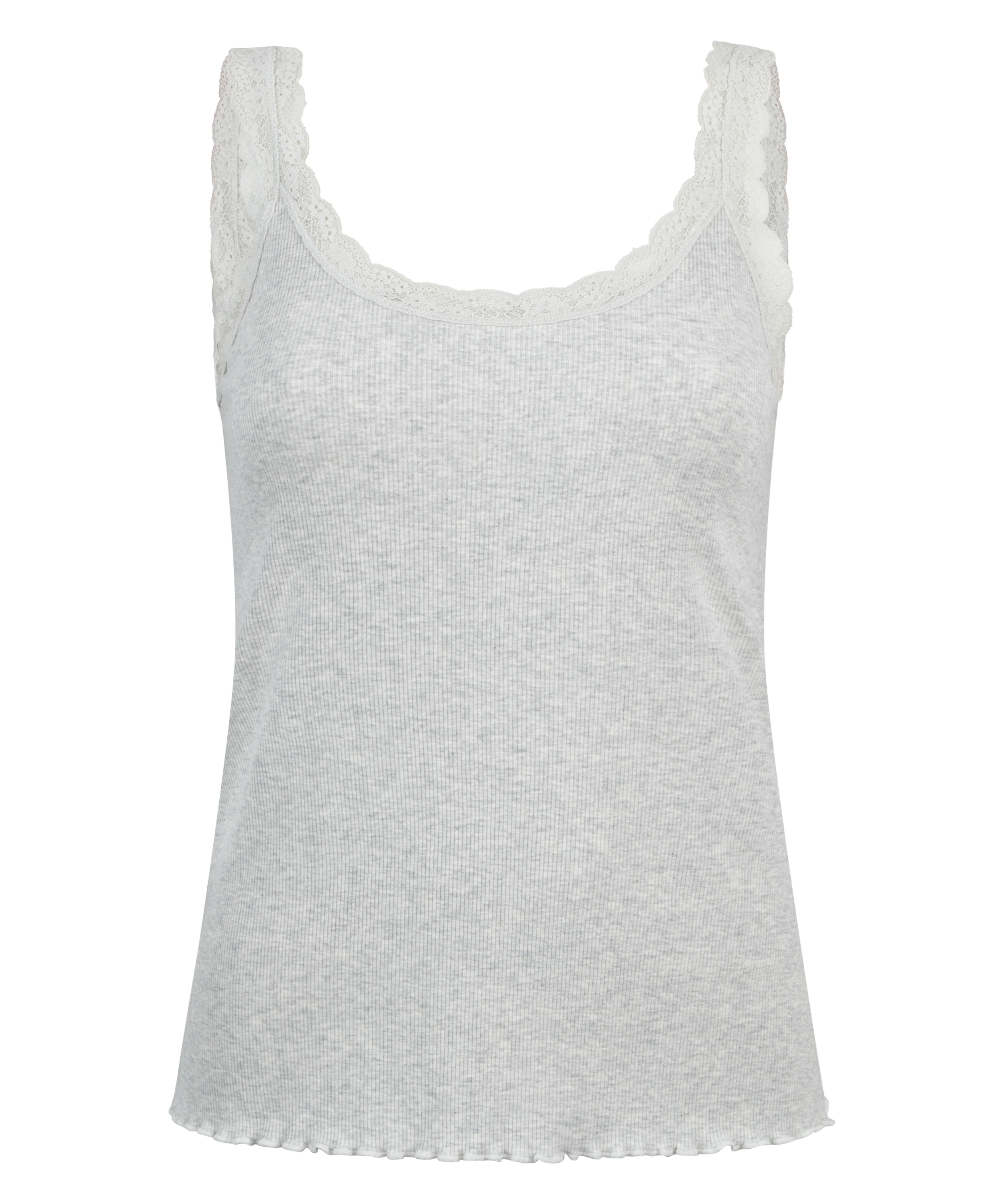 Podkoszulek prążkowany z koronką, Beżowy, main