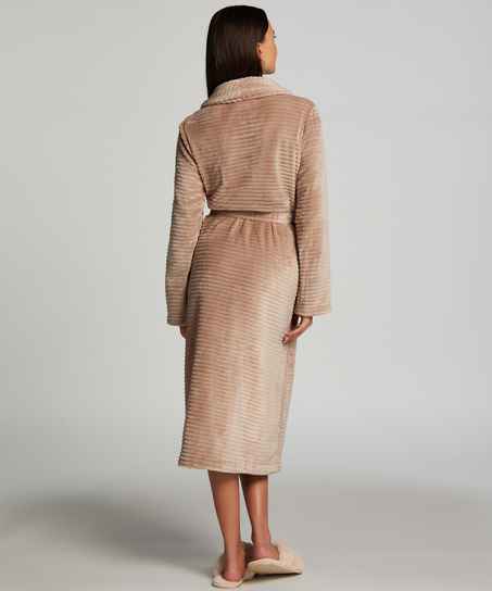 Długi polarowy szlafrok, Beżowy