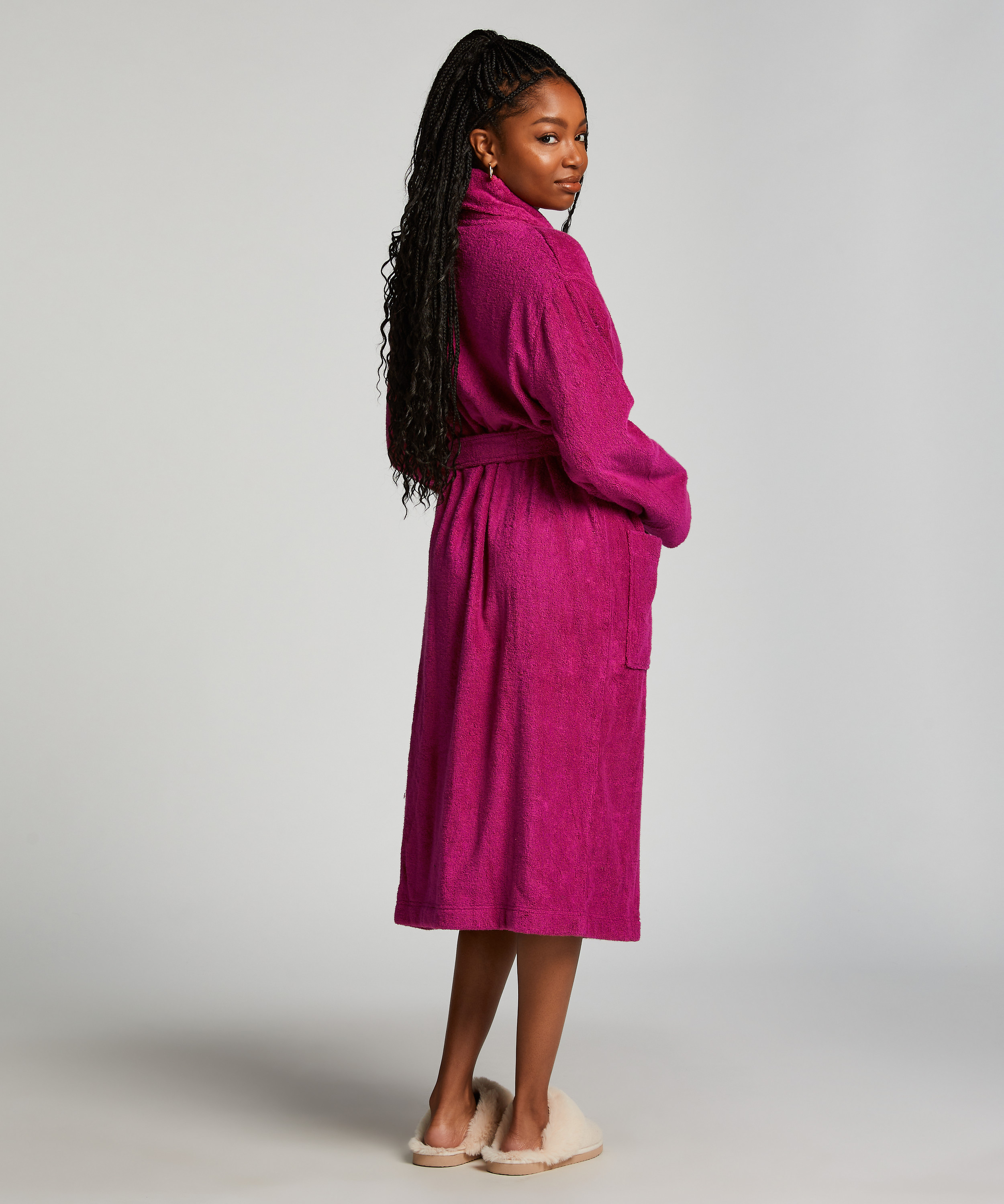 Długi szlafrok z polaru, R&oacute;żowy, main