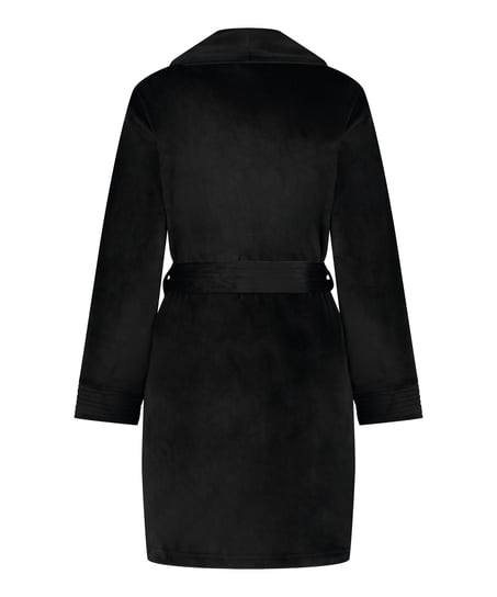 Krótki szlafrok welurowy, Czarny