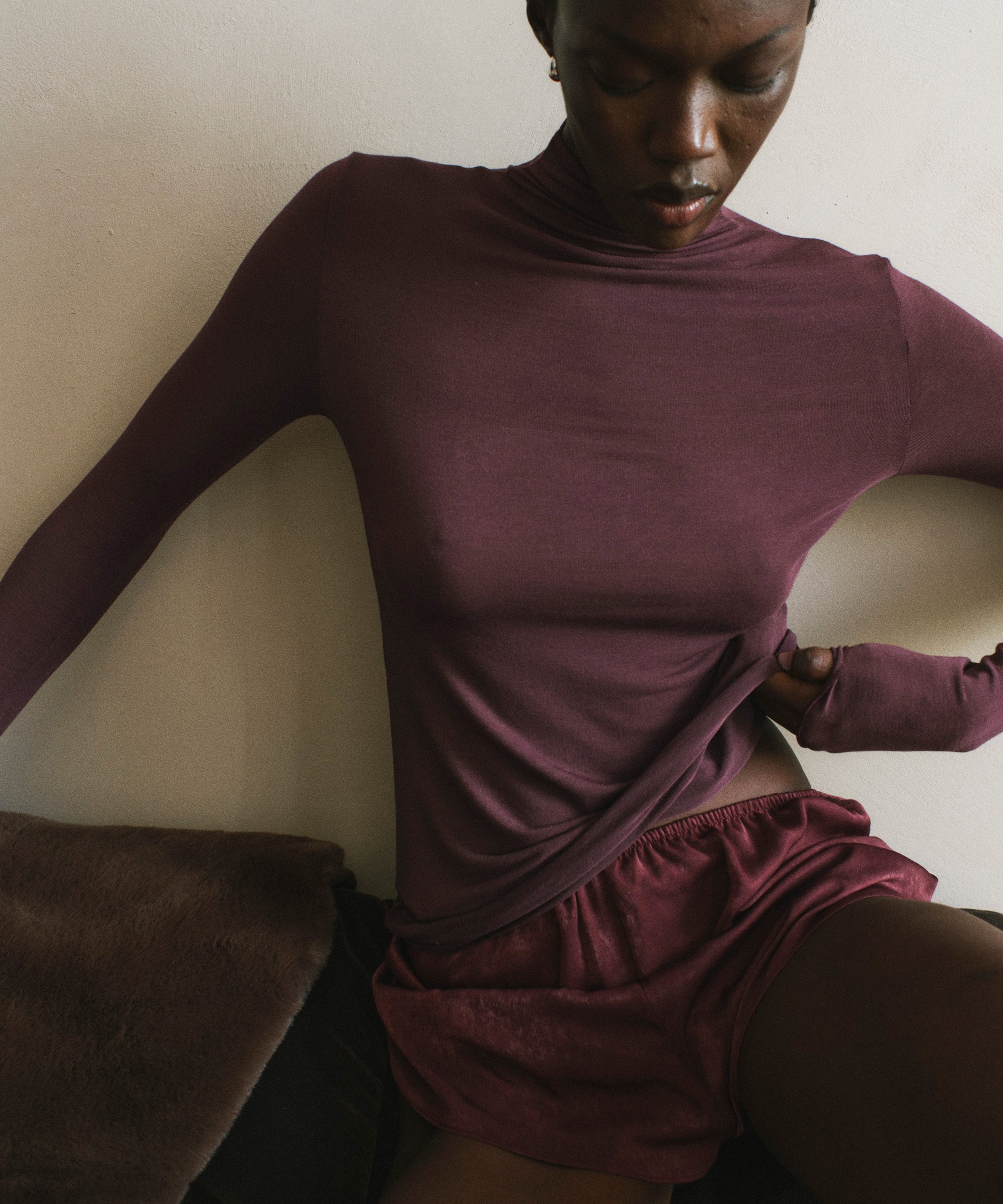 Satynowe szorty Minimal, Fioletowy, main