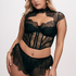 Top z fiszbinami Lace Camille, Czarny