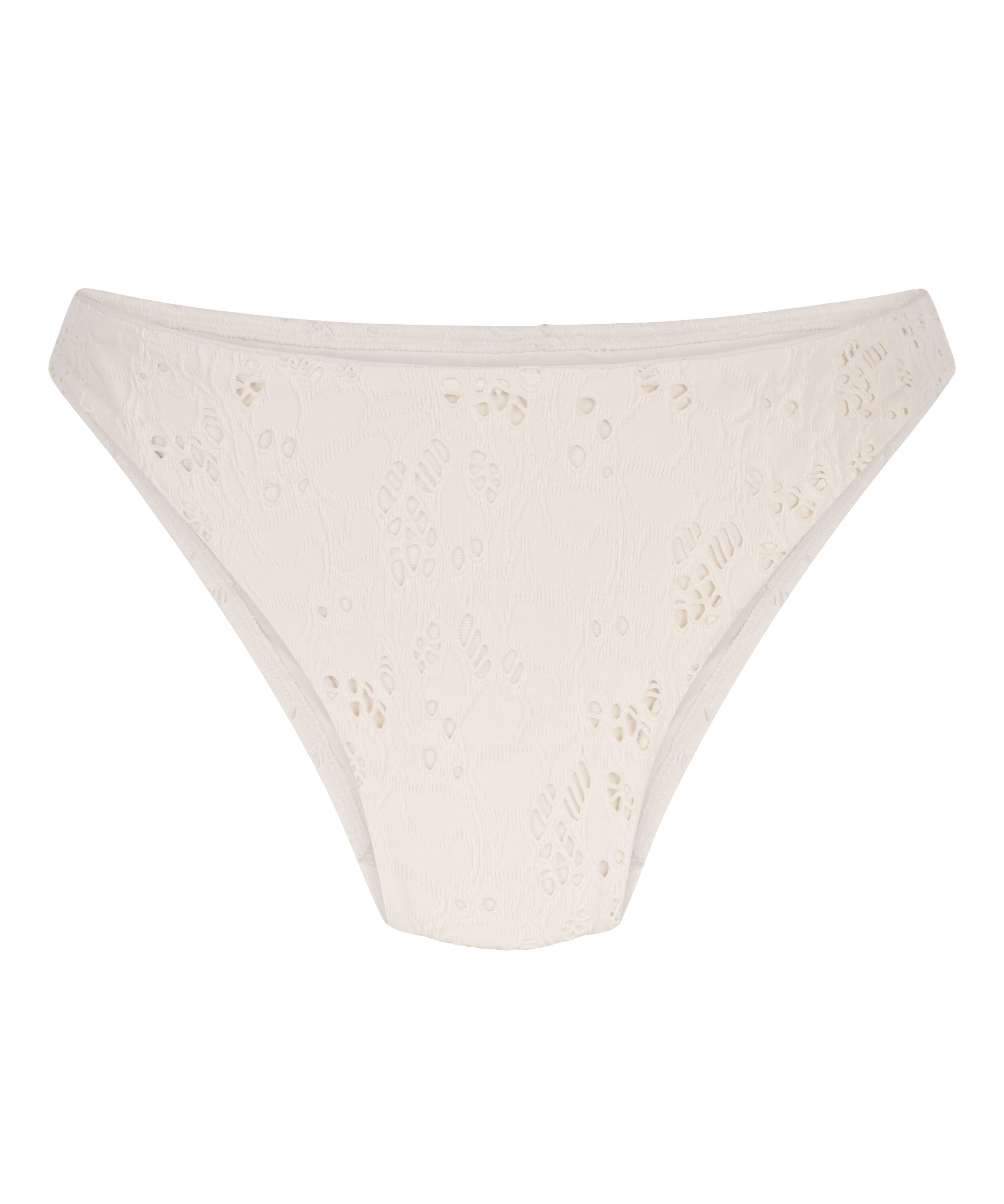 Szydełkowy d&oacute;ł od bikini z wysokim stanem, Biały