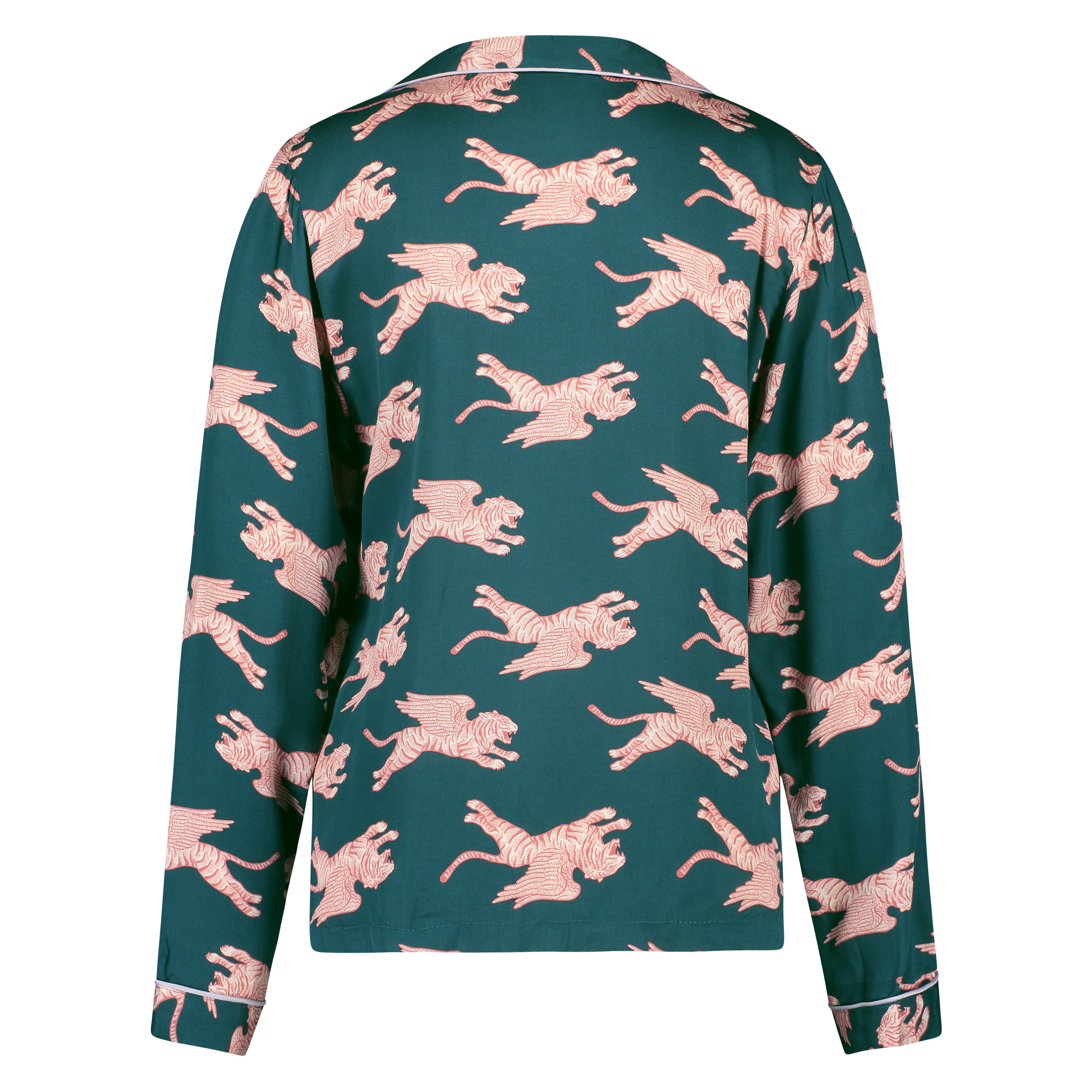 Woven Pyjama Jacket Long Sleeves, Niebieski, main