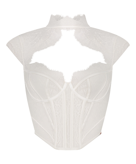 Top z fiszbinami Lace Camille, Biały