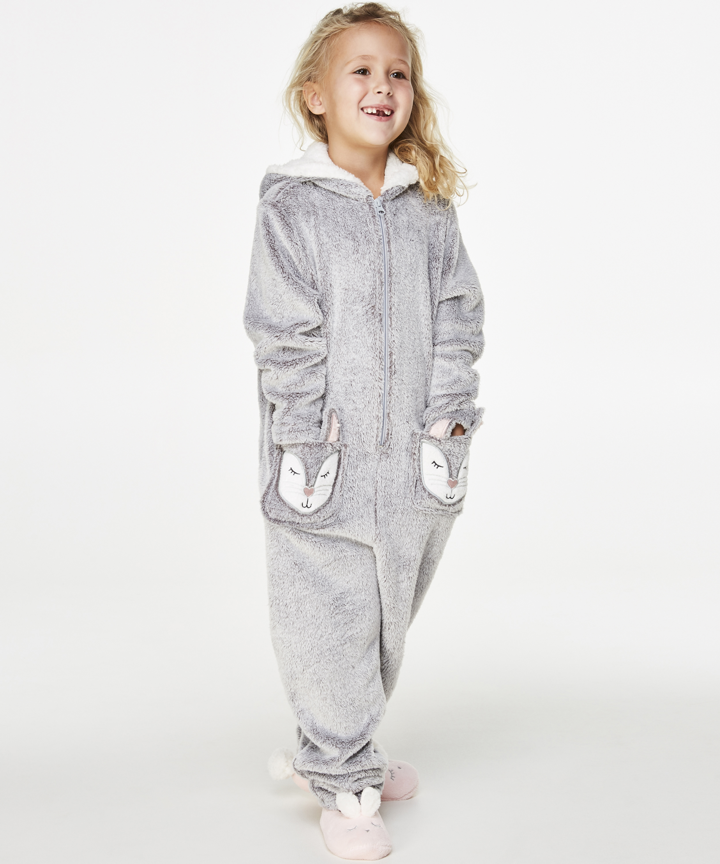 Fleece Onesie Kids, Szary, main
