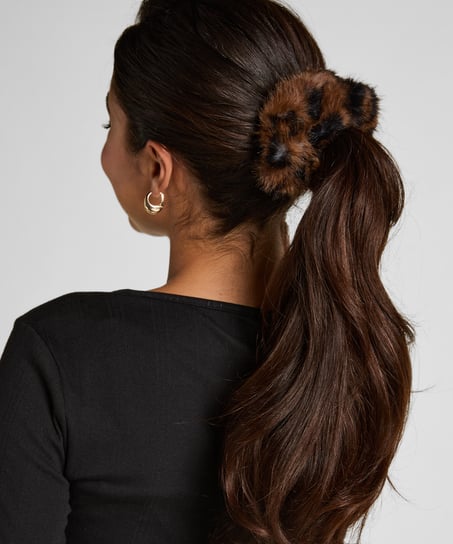 Zestaw kosmetyczka i gumka scrunchie w panterkę, Czarny