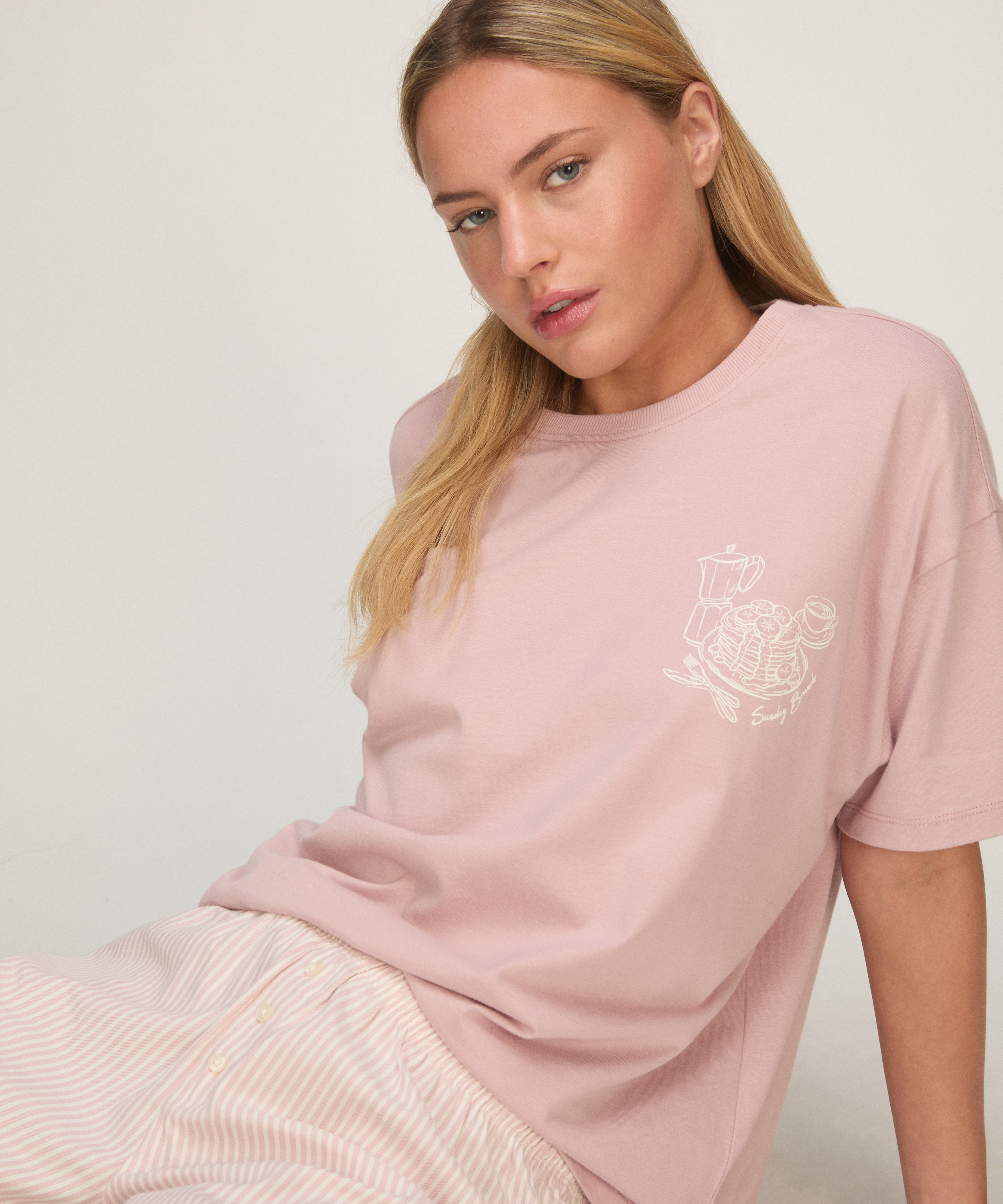 Komplet Piżamowy z Szortami i T-shirtem, R&oacute;żowy, main