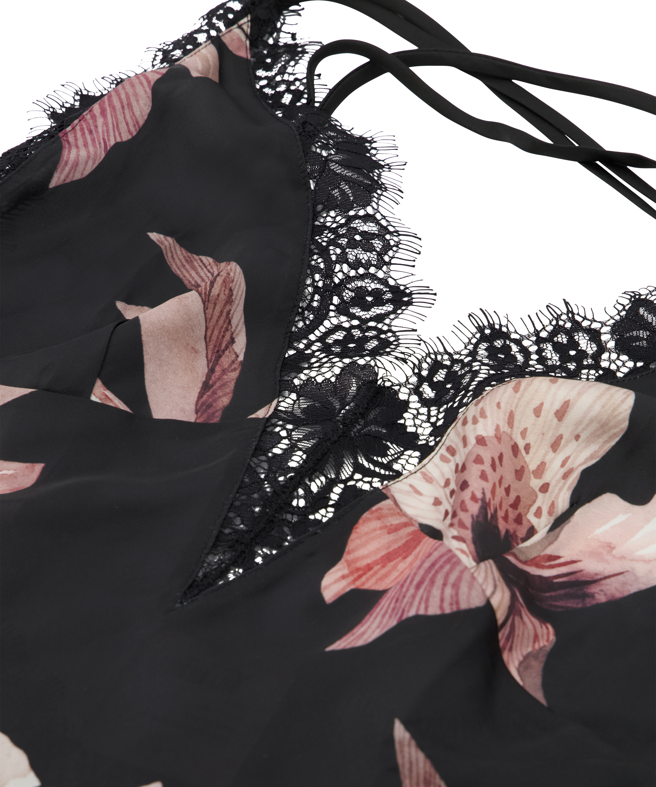 Top na ramiączkach z koronką, Czarny, main