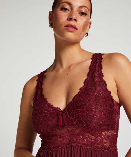 Sukienka na ramiączkach z koronką Nora, Fioletowy