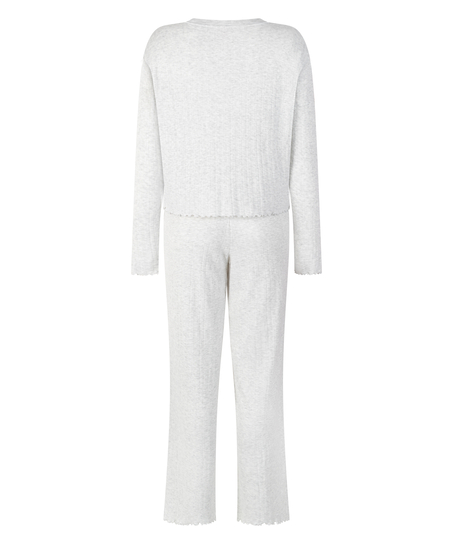 Koronkowa piżama z długim rękawem, Beżowy