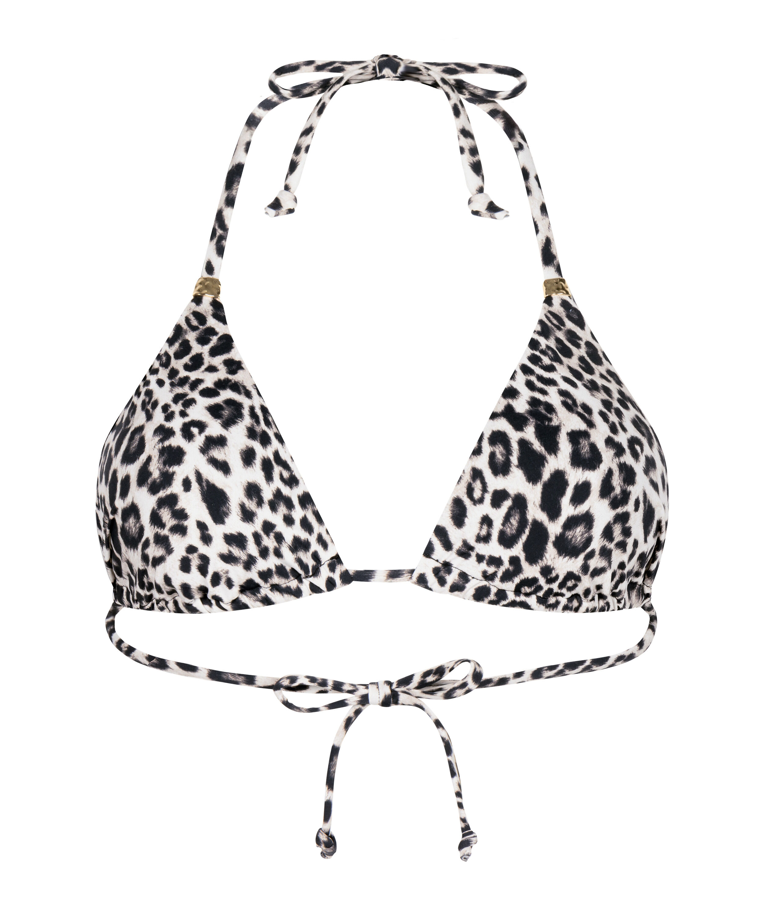 Tr&oacute;jkątny Top Bikini Leopard, Czarny