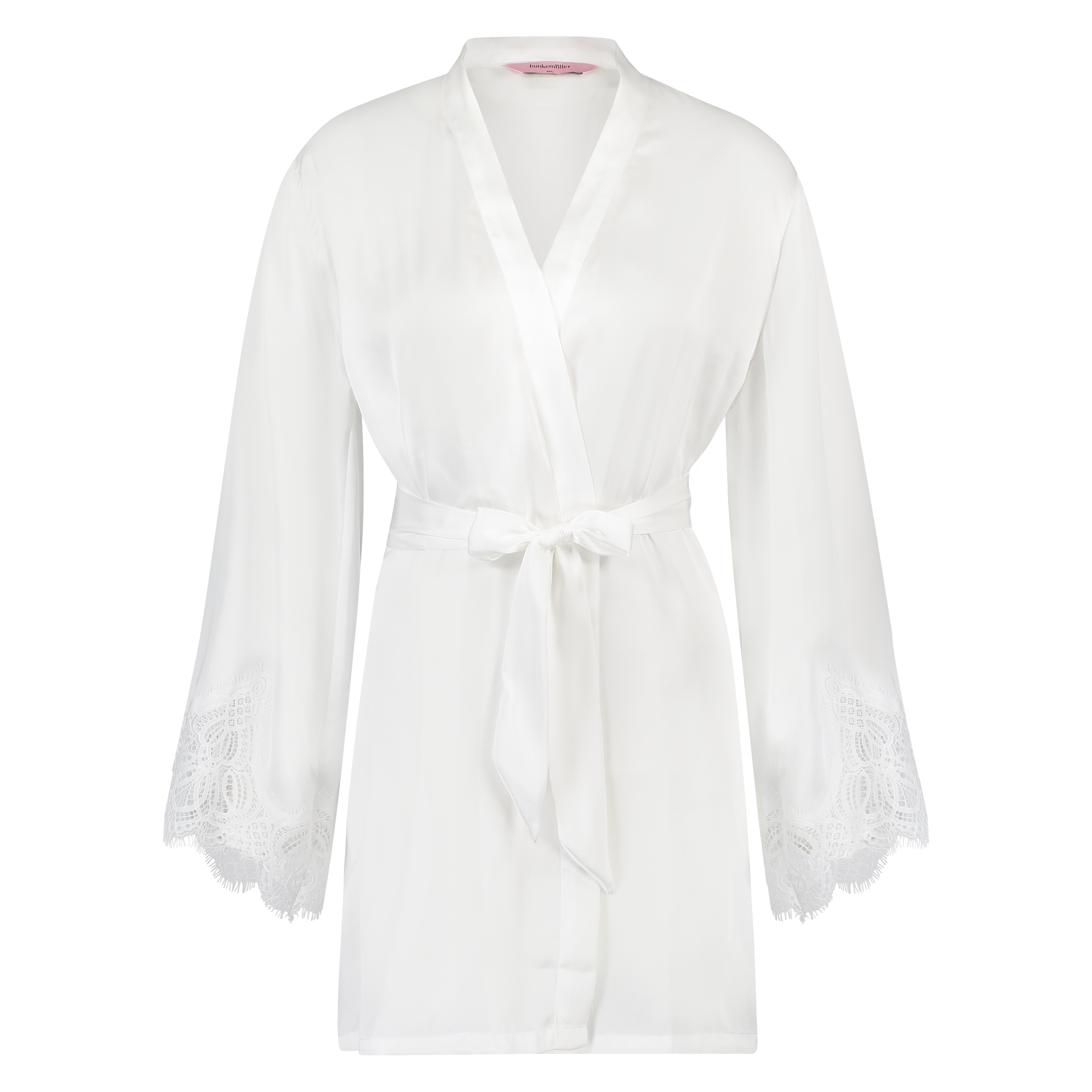 Lace Satin Kimono, Biały, main