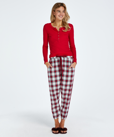 Twill Check Pyjama Pants, Czerwony
