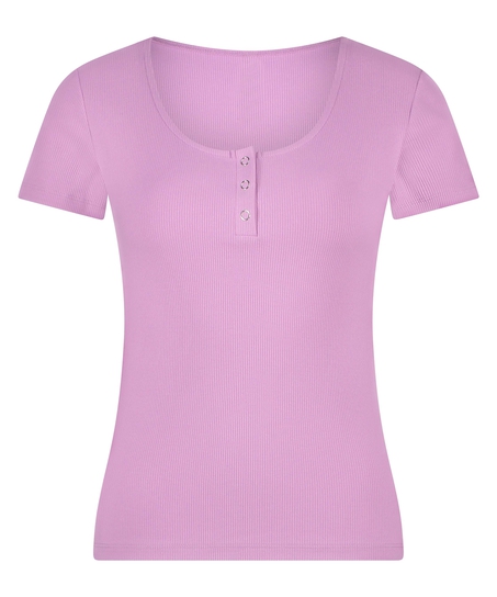 Top od piżamy z kr&oacute;tkimi rękawami Henley, Fioletowy
