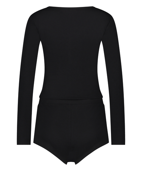 Koronkowa piżama z długim rękawem, Czarny