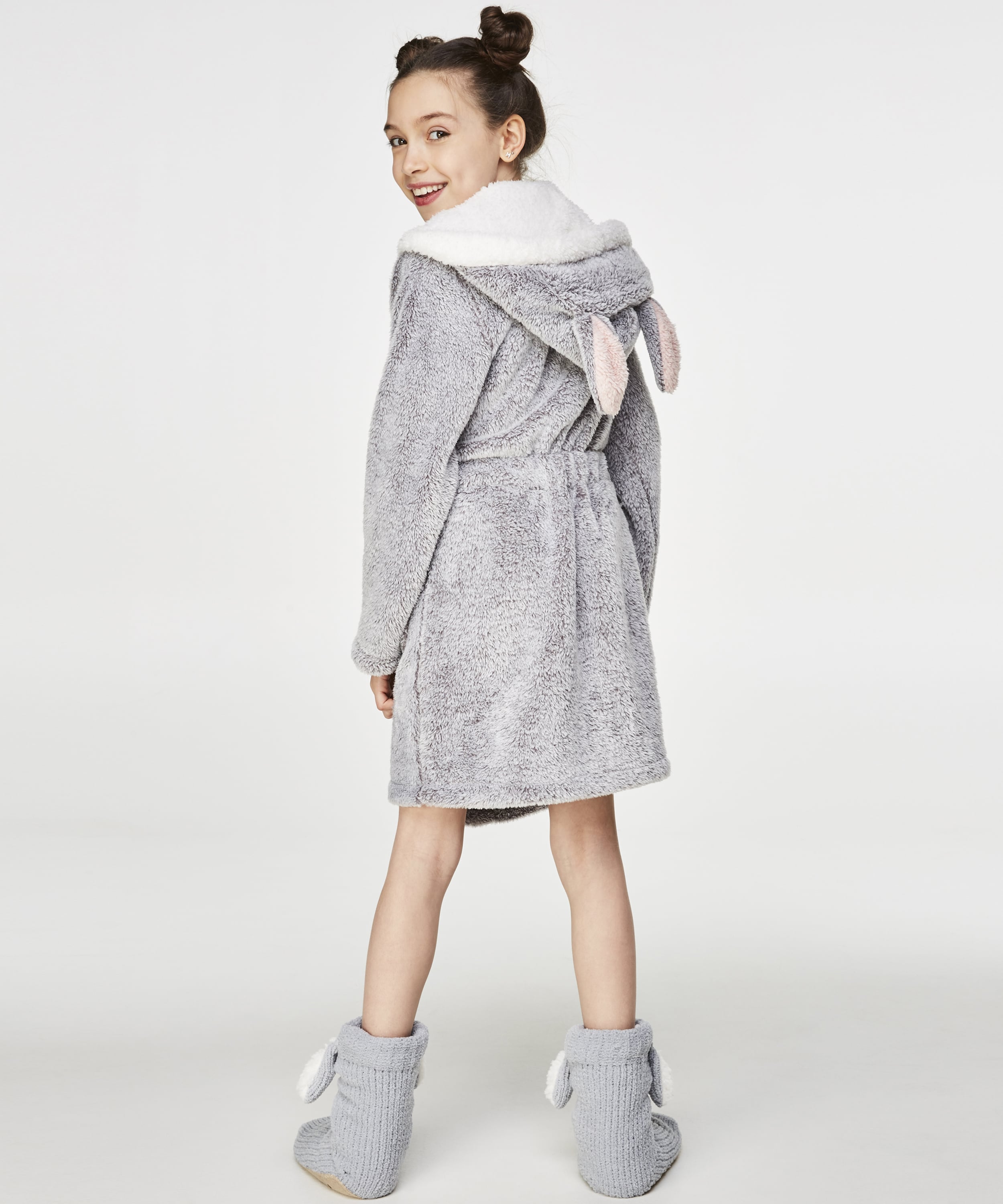 Teens Fleece Bathrobe, Szary, main