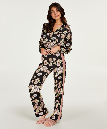 Emily satin pyjama pants, Czarny