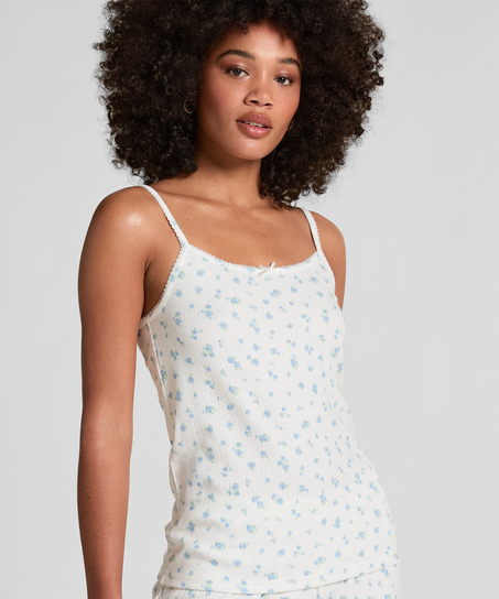 Top na ramiączkach Pointelle, Biały