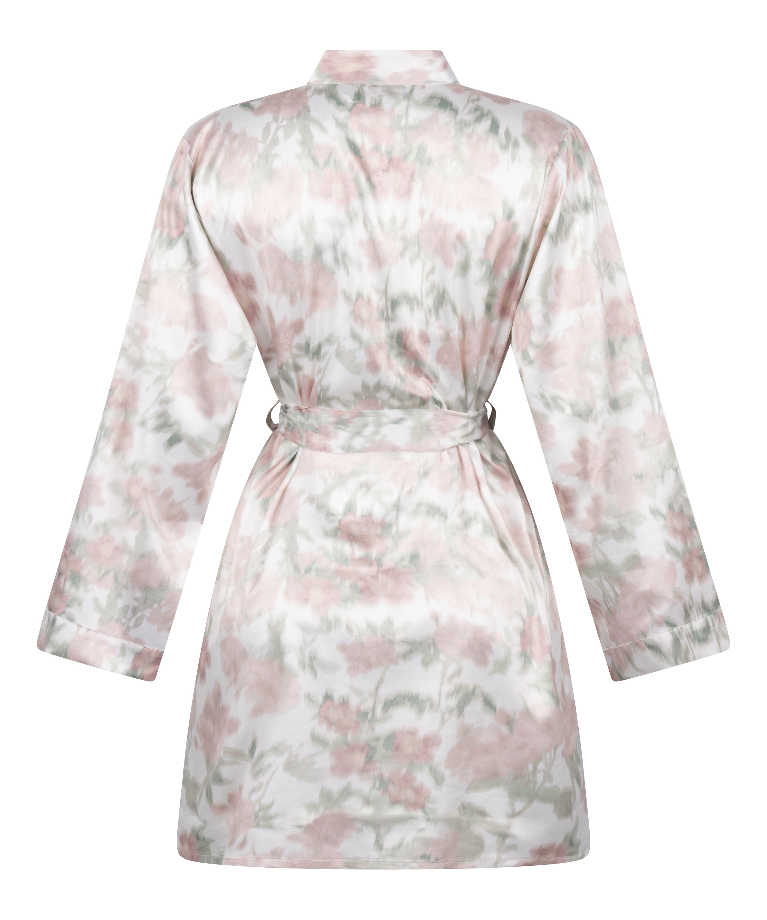 Satynowe Kimono w Kwiatowy Wz&oacute;r, Biały, main