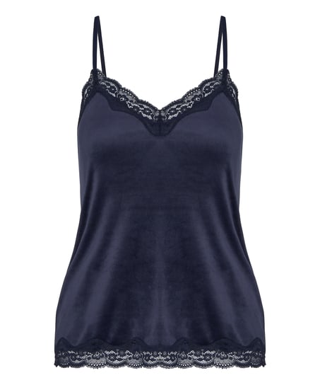Koszulka piżamowa Velours Scallop Lace, Niebieski
