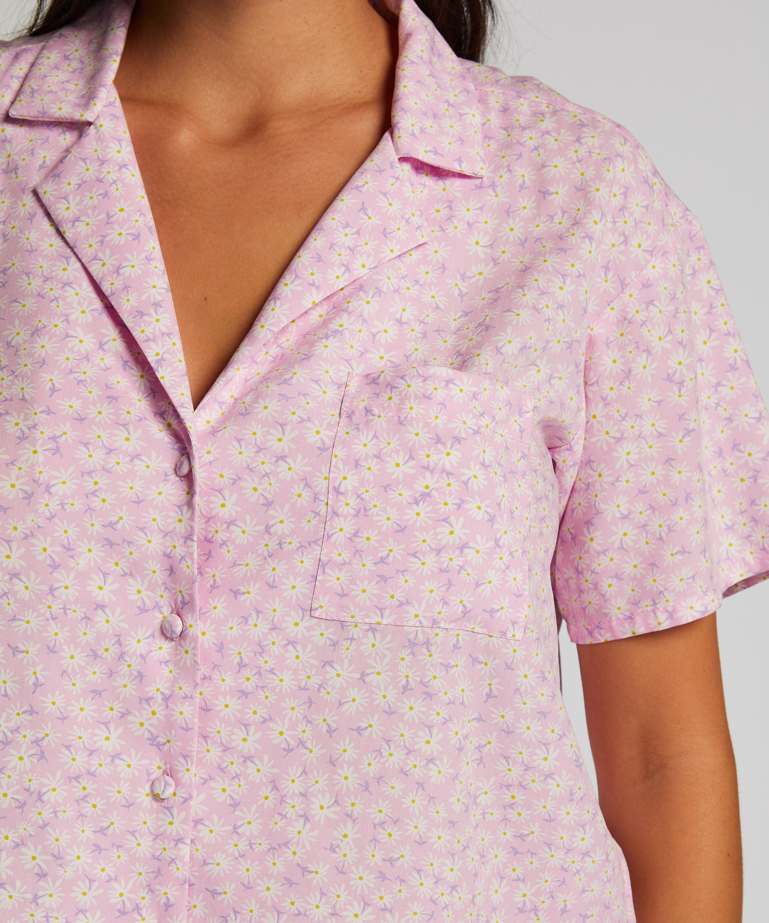 Góra od piżamy z krótkim rękawem i nadrukiem, Różowy, main