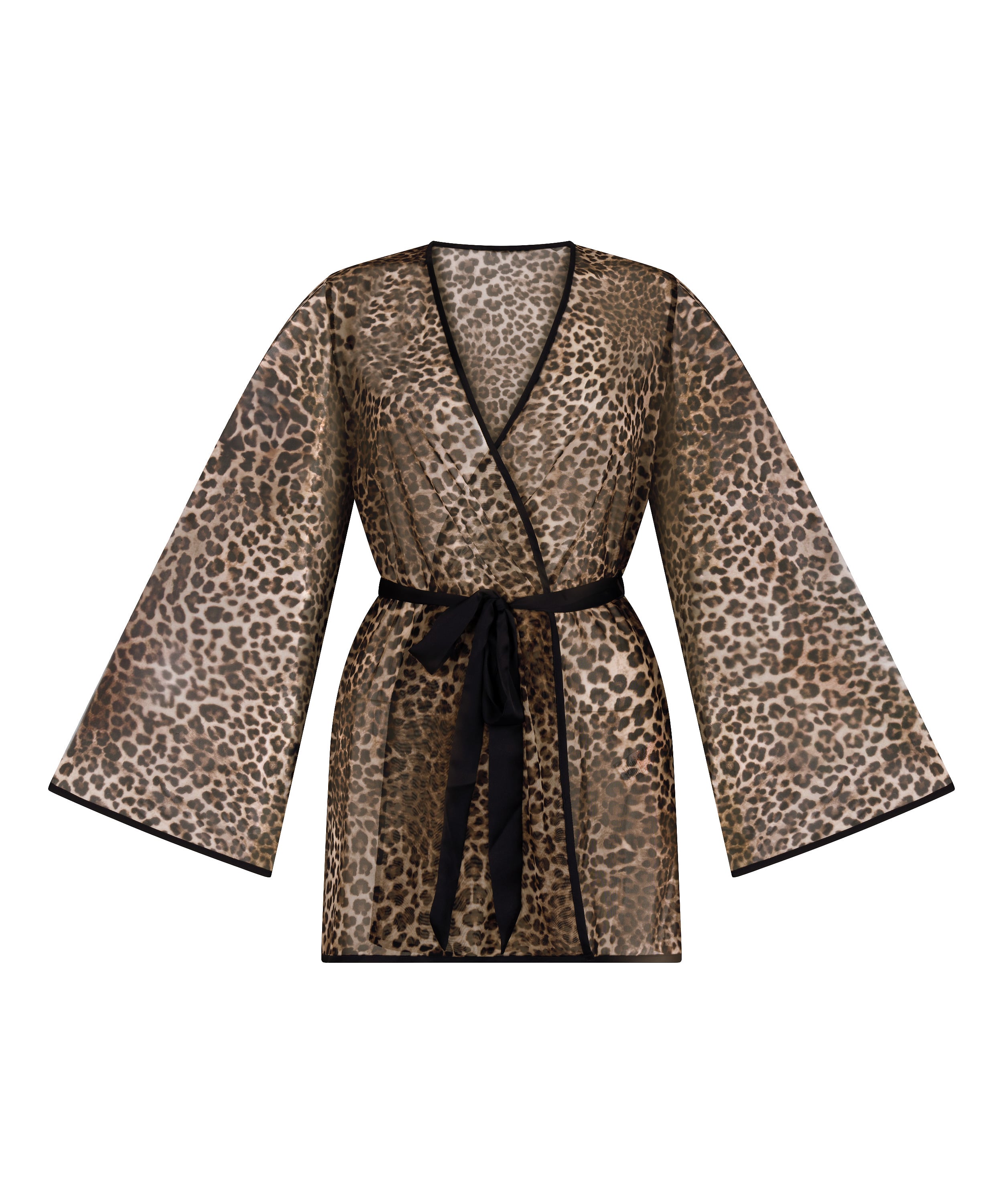 Kimono z siateczki w panterkę, Czarny, main