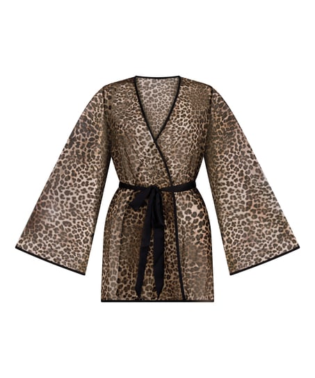 Kimono z siateczki w panterkę, Czarny