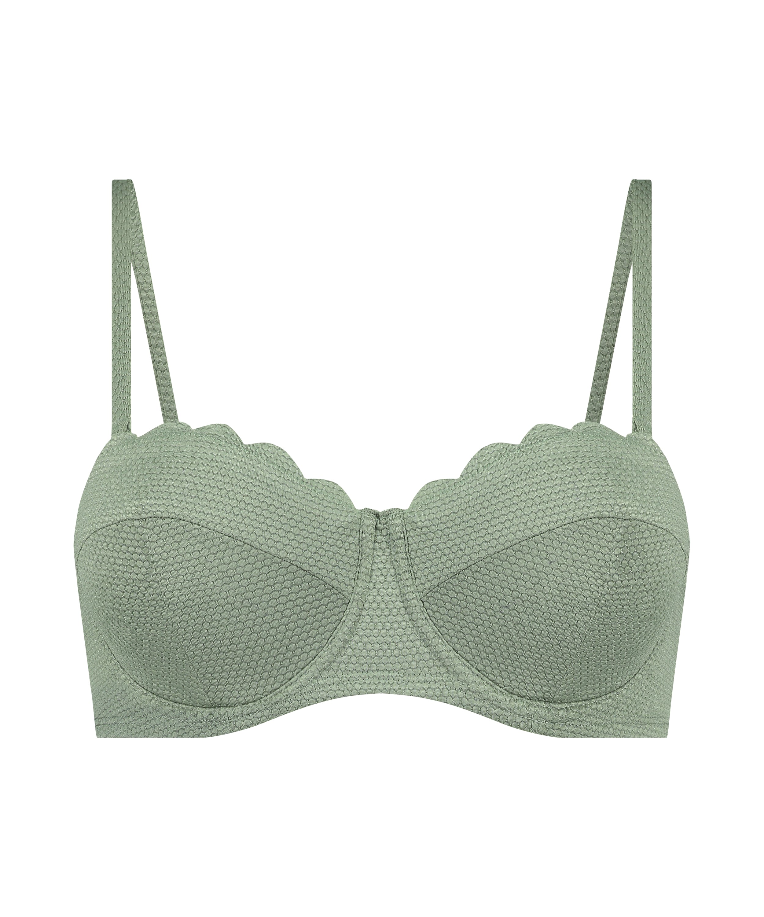 Usztywniona g&oacute;ra od bikini z fiszbinami i bez ramiączek Scallop miseczki E +, Zielony, main