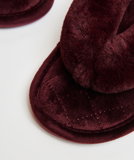 Kapcie welurowe z futerkiem, Czerwony