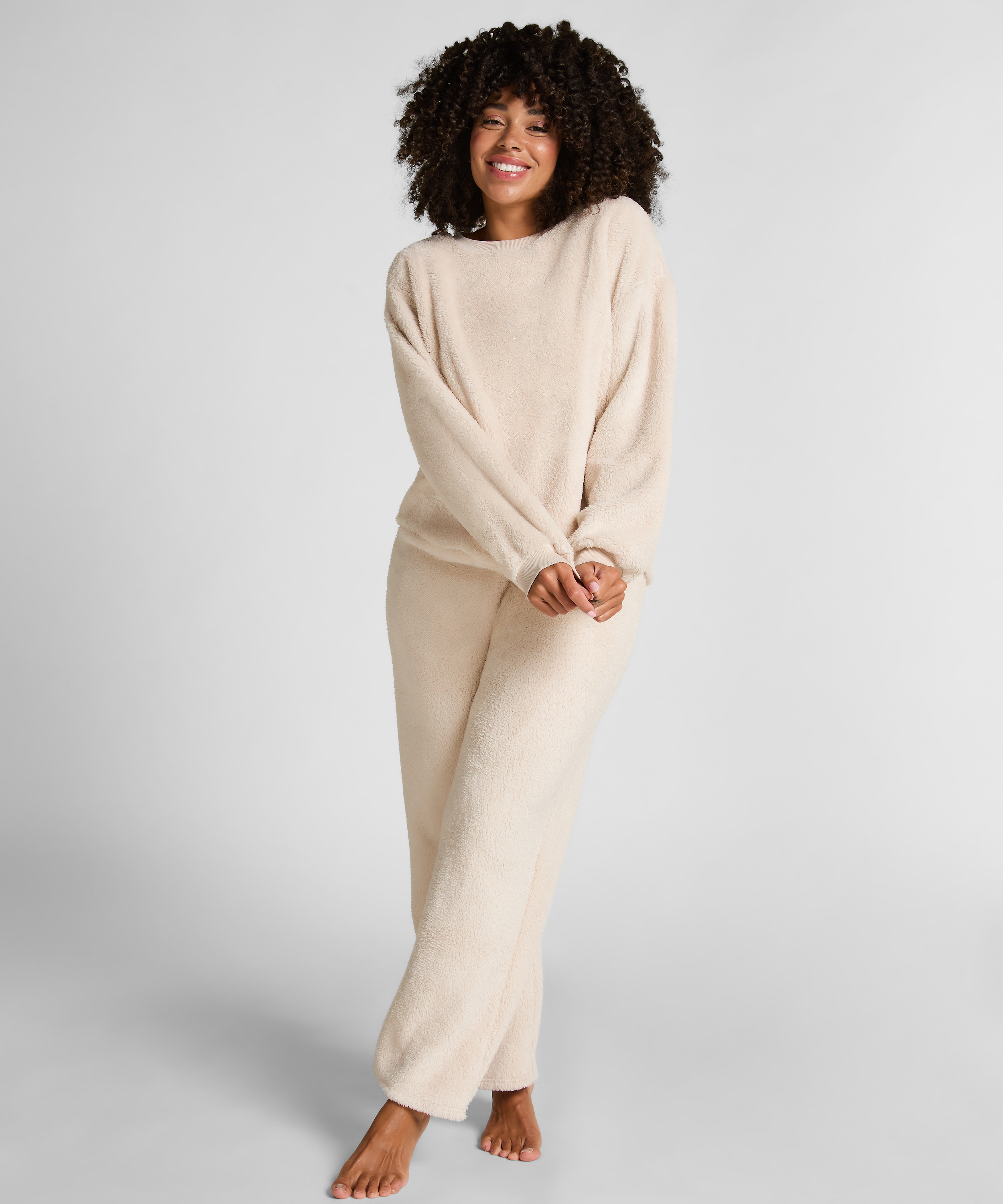 Bluzka z długim rękawem z miękkiego polaru, Beżowy, main