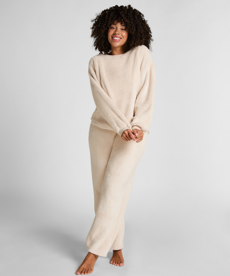 Bluzka z długim rękawem z miękkiego polaru, Beżowy