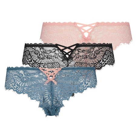 3-Pack Brazilians lace, Czarny