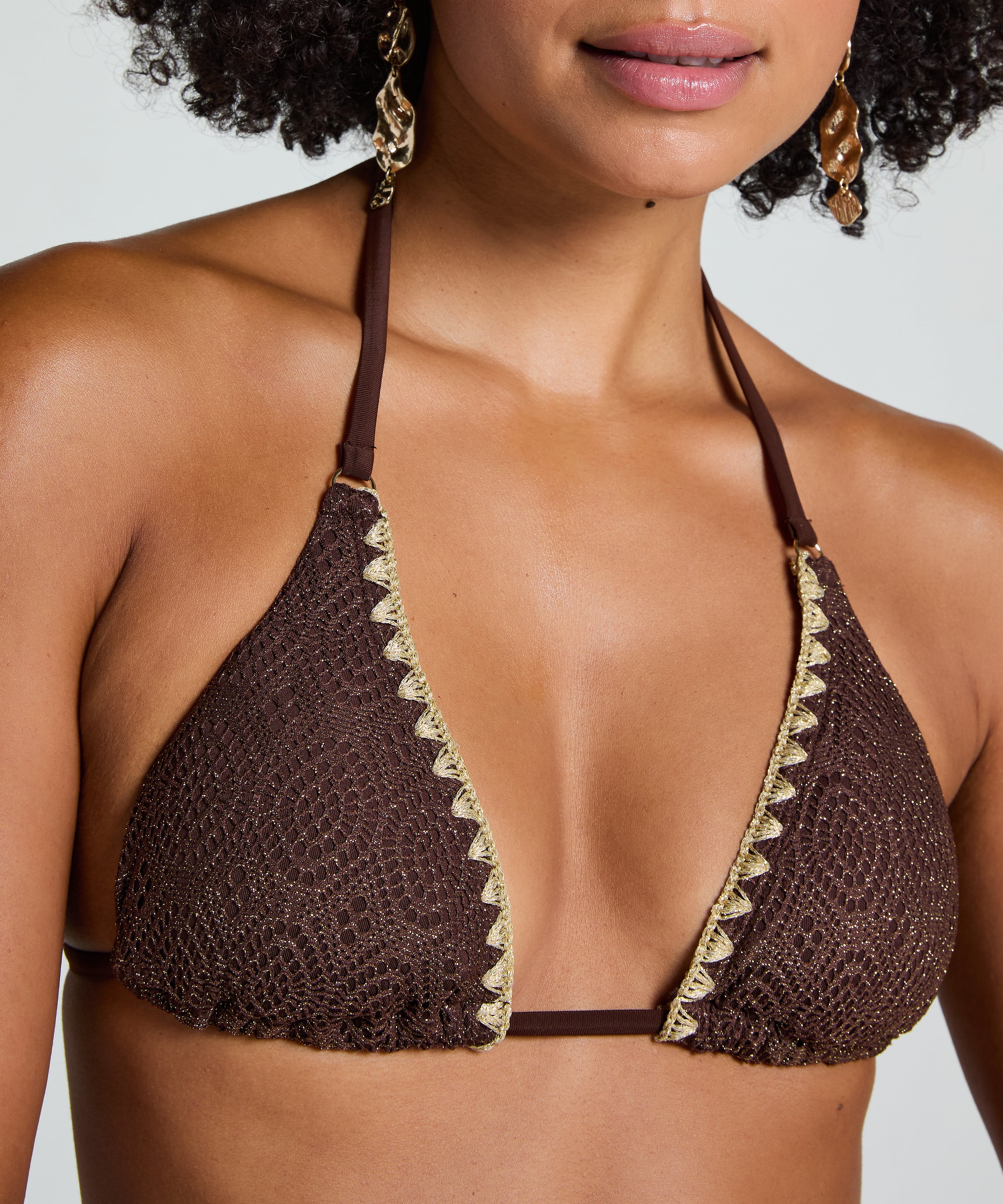Tr&oacute;jkątna szydełkowa g&oacute;ra od bikini, Brązowy, main