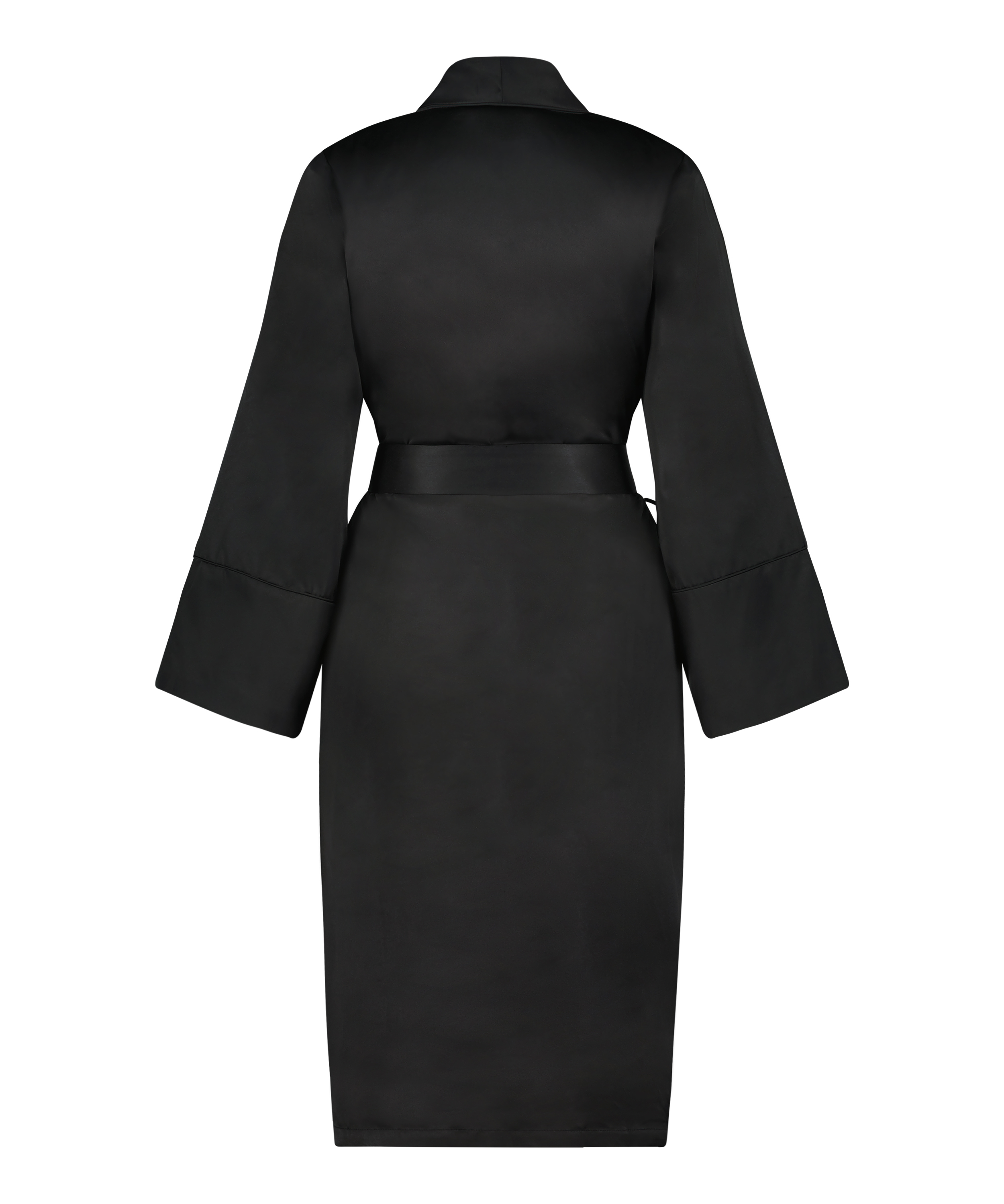 Satynowy szlafrok z polarem, Czarny, main