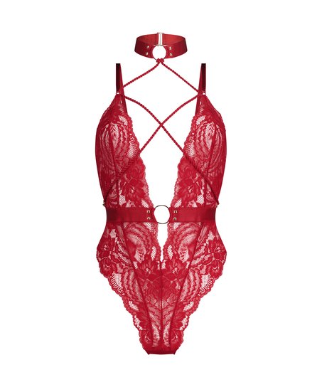 Body z otwartym krokiem Brandy Private, Czerwony