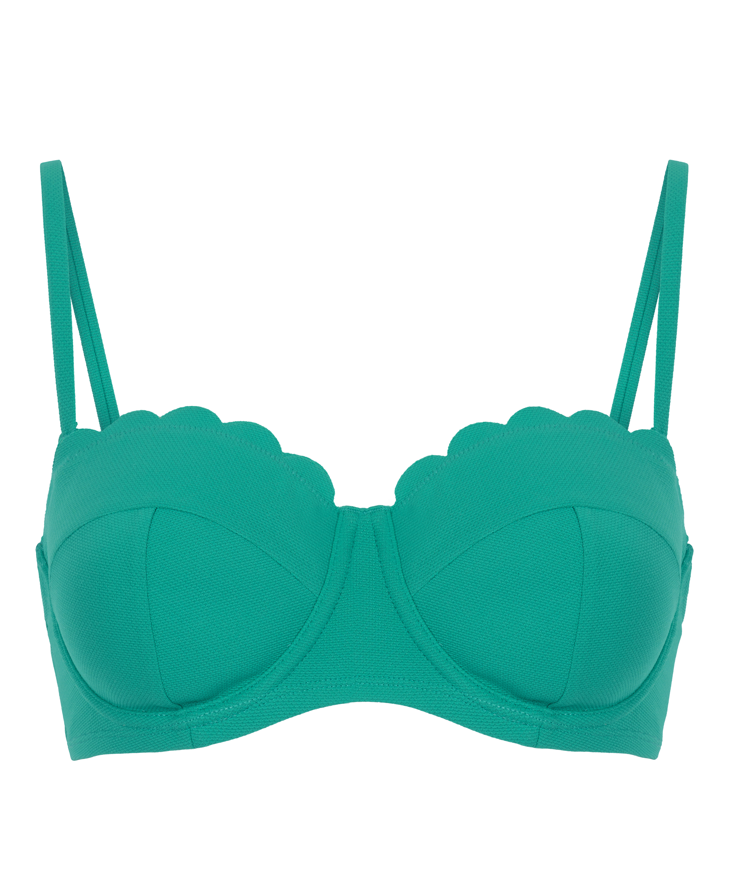 Usztywniona g&oacute;ra od bikini z fiszbinami i bez ramiączek Scallop miseczki E +, Zielony, main