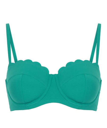 Usztywniona g&oacute;ra od bikini z fiszbinami i bez ramiączek Scallop miseczki E +, Zielony