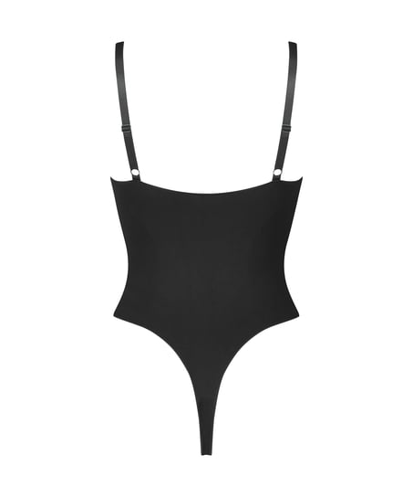 Bezszwowe wzmacniające body z wysokimi wycięciami, Czarny